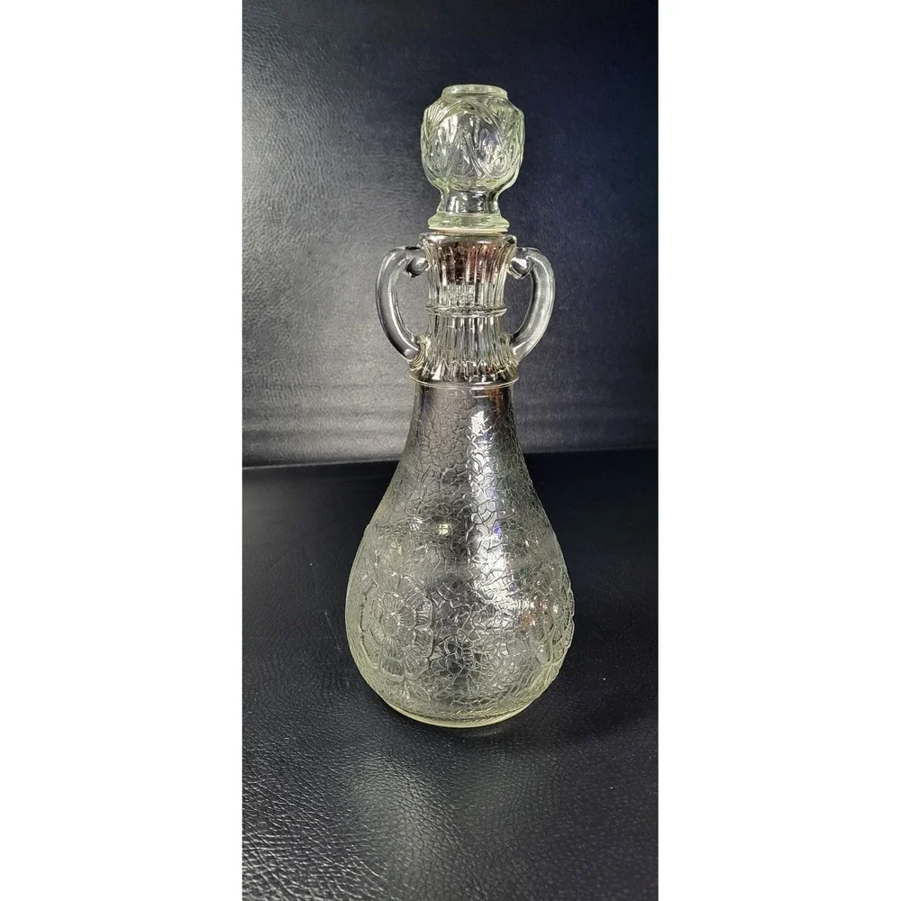 Vintage WHITE HOUSE VINEGAR Carafe clear glass 2-handled jug FLORAL 9